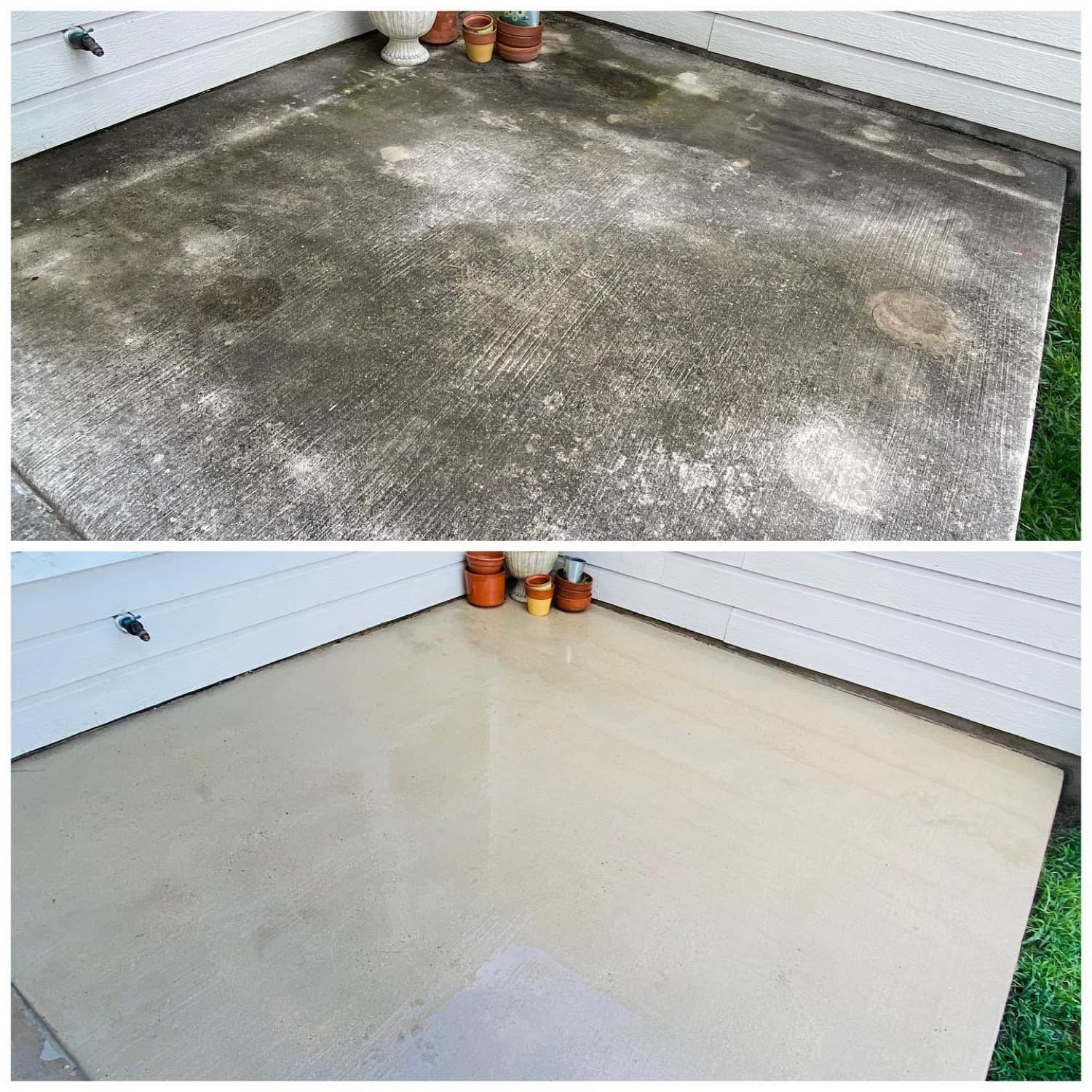 Concrete patio before and after cleaning