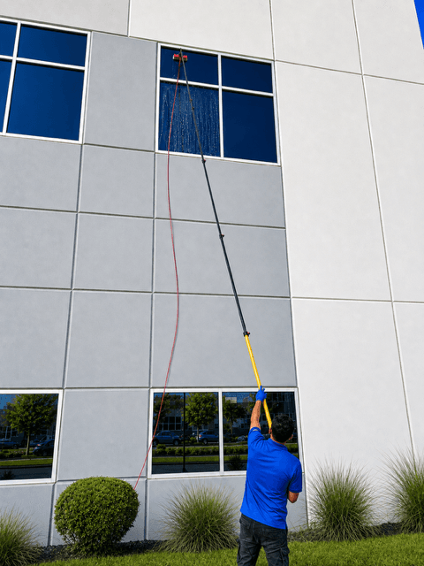 Commercial window cleaning with a water-fed pole