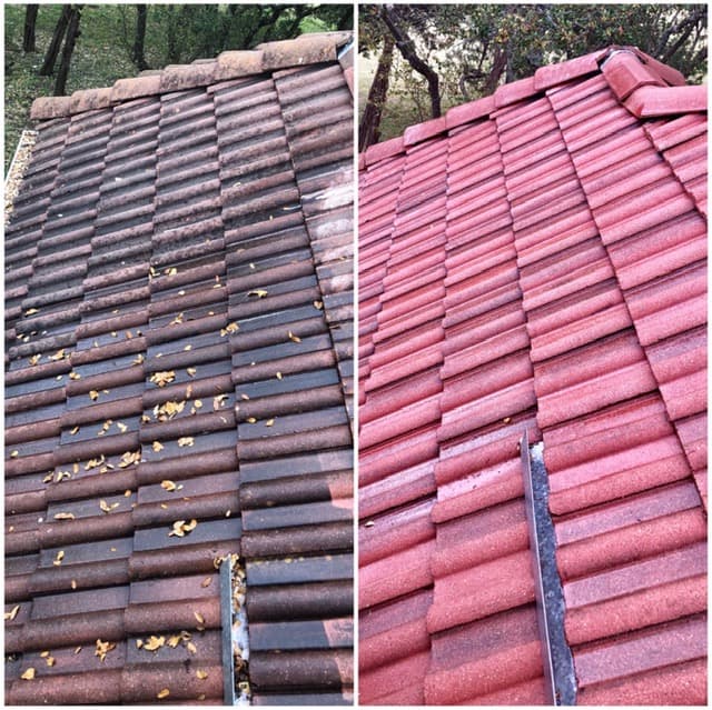 Tile roof before and after cleaning