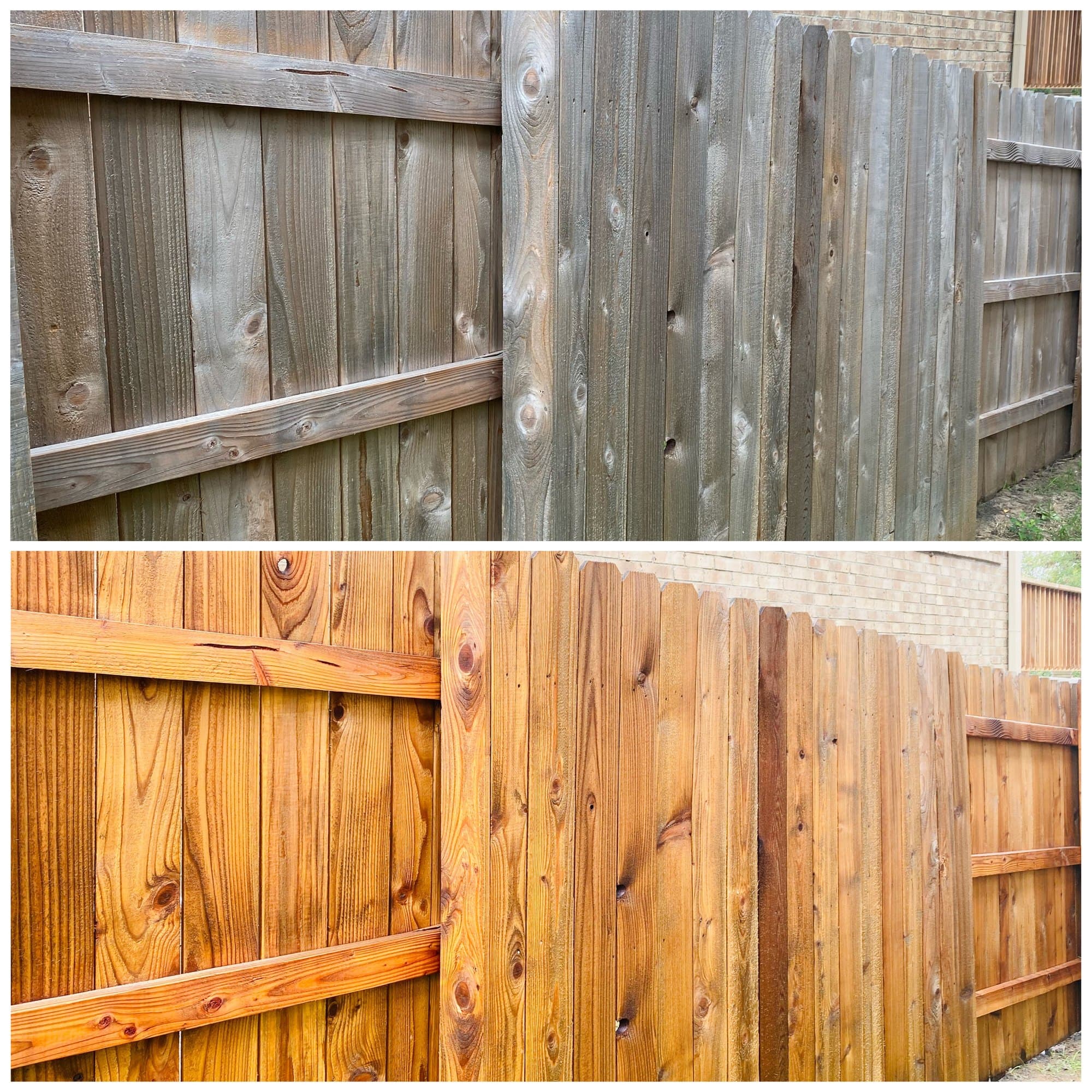 Wood fence before and after cleaning