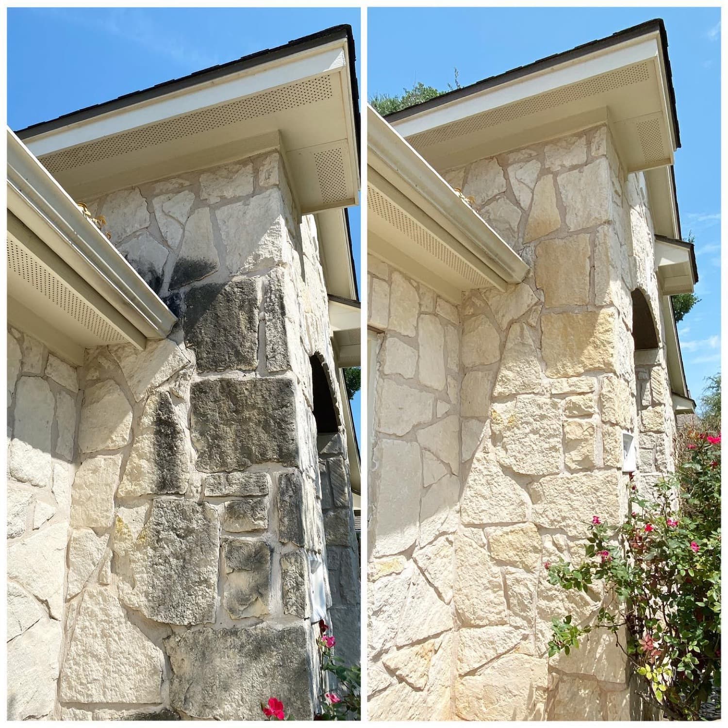 Limestone entry column before and after cleaning
