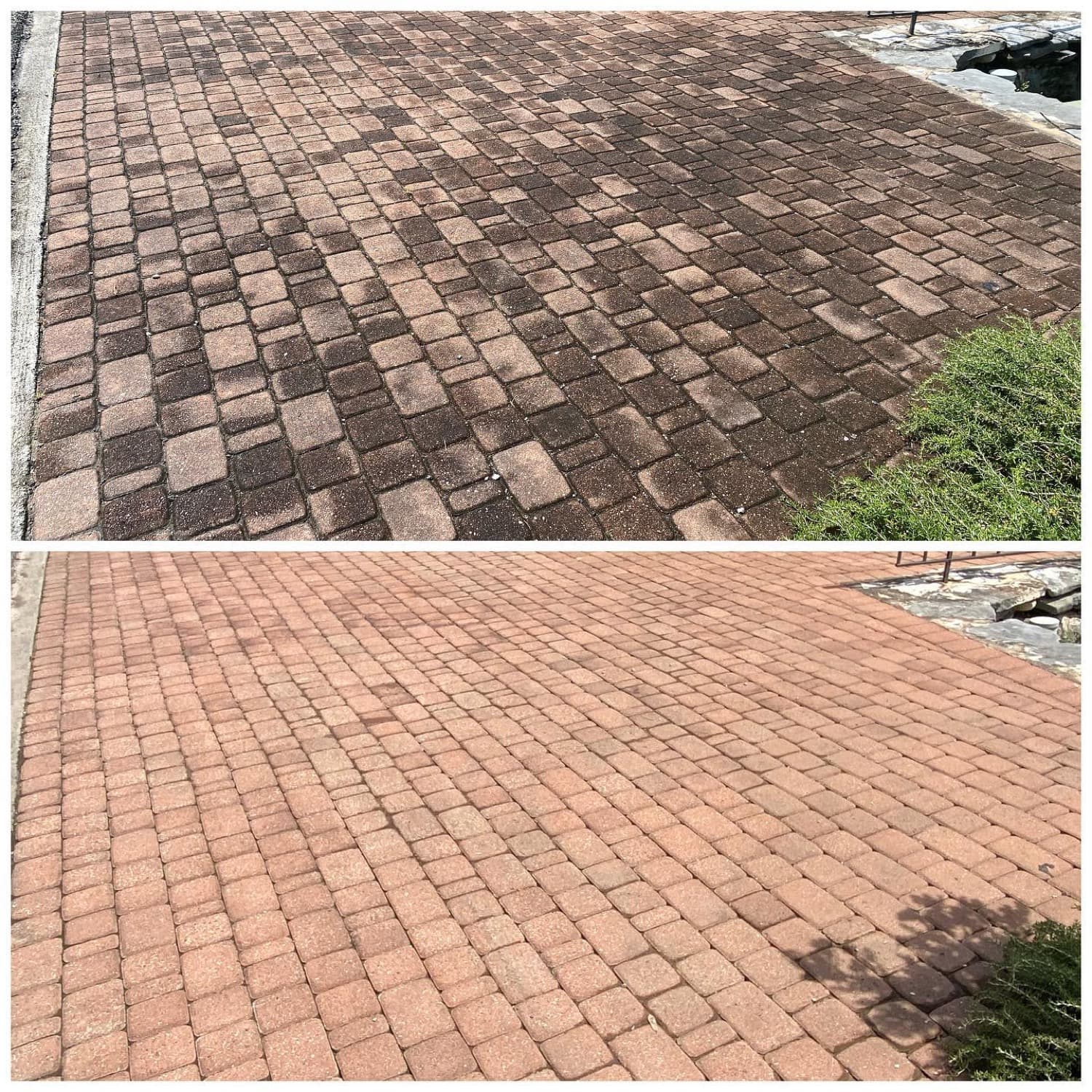 Paver patio before and after cleaning