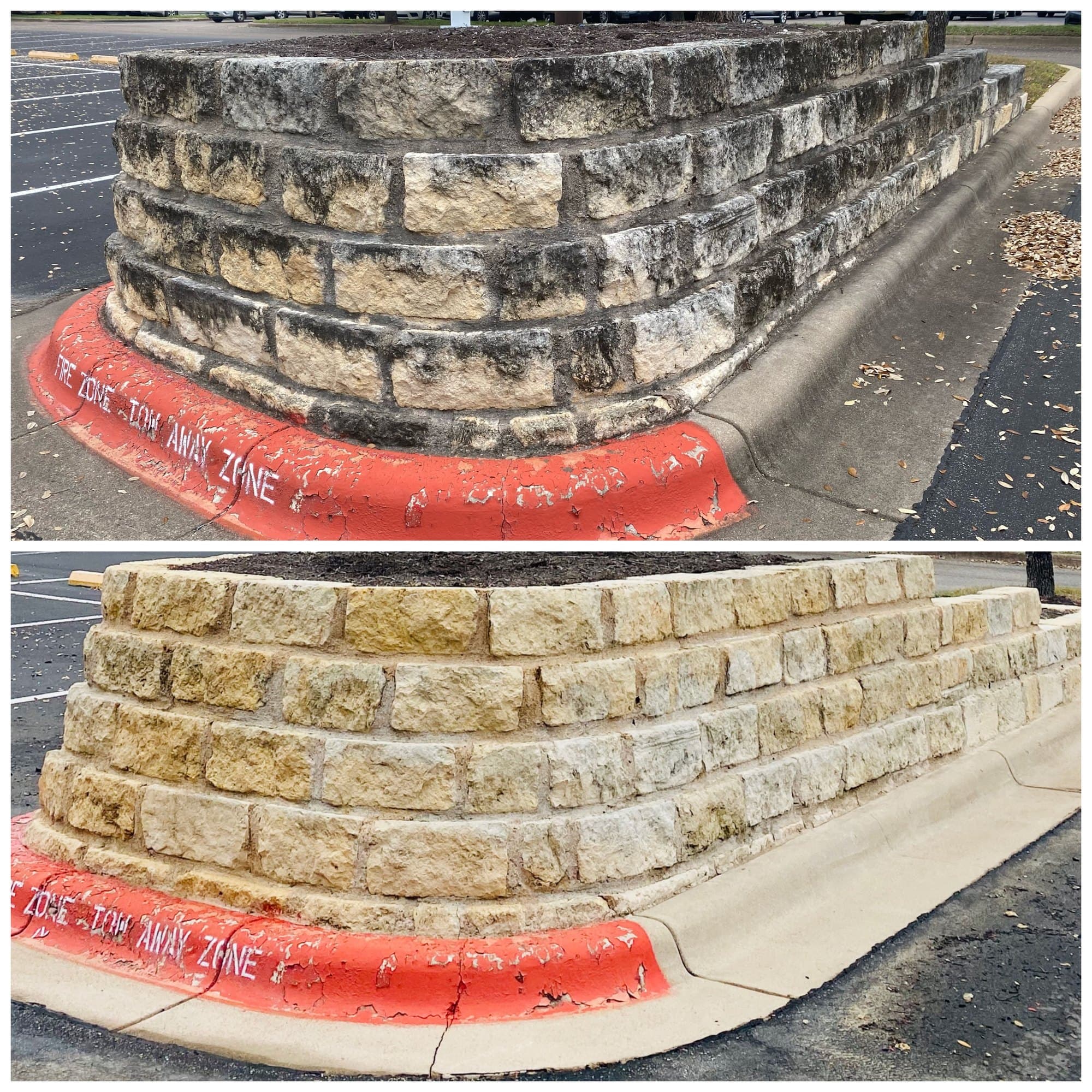 Limestone retaining wall cleaning