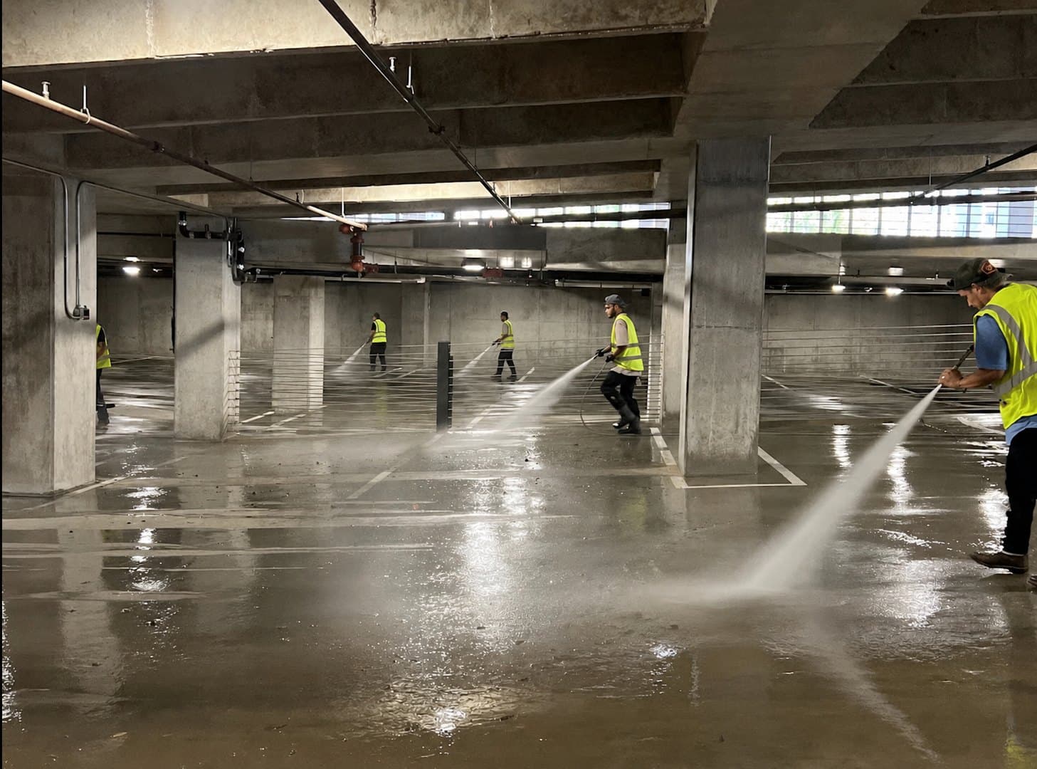 Parking garage pressure washing